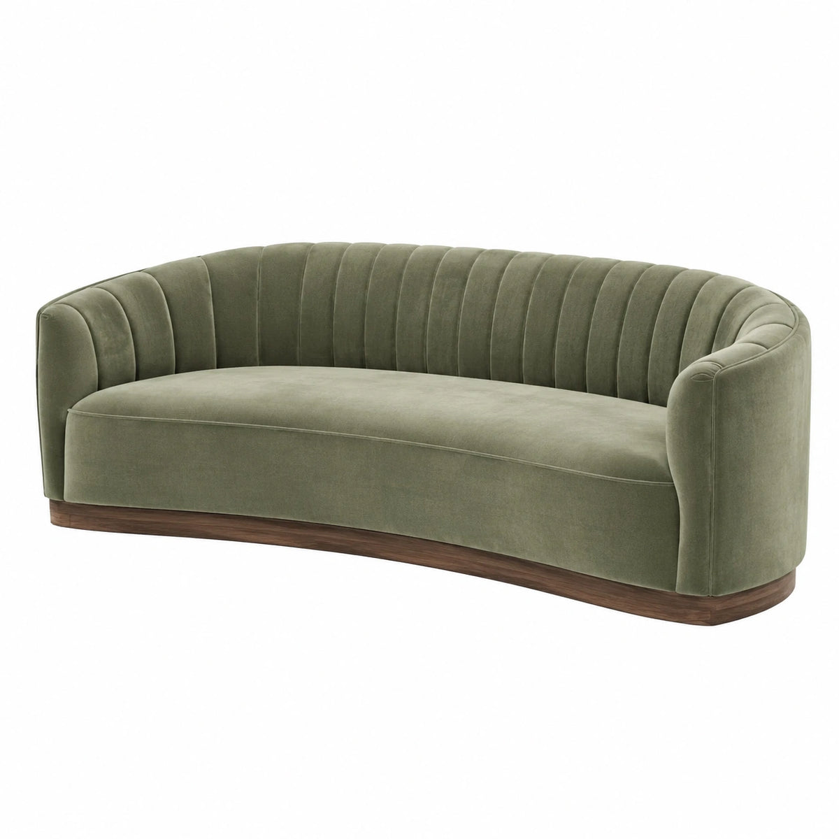 Halbrundes Samtsofa mit Walnussholzsockel 220cm Grün