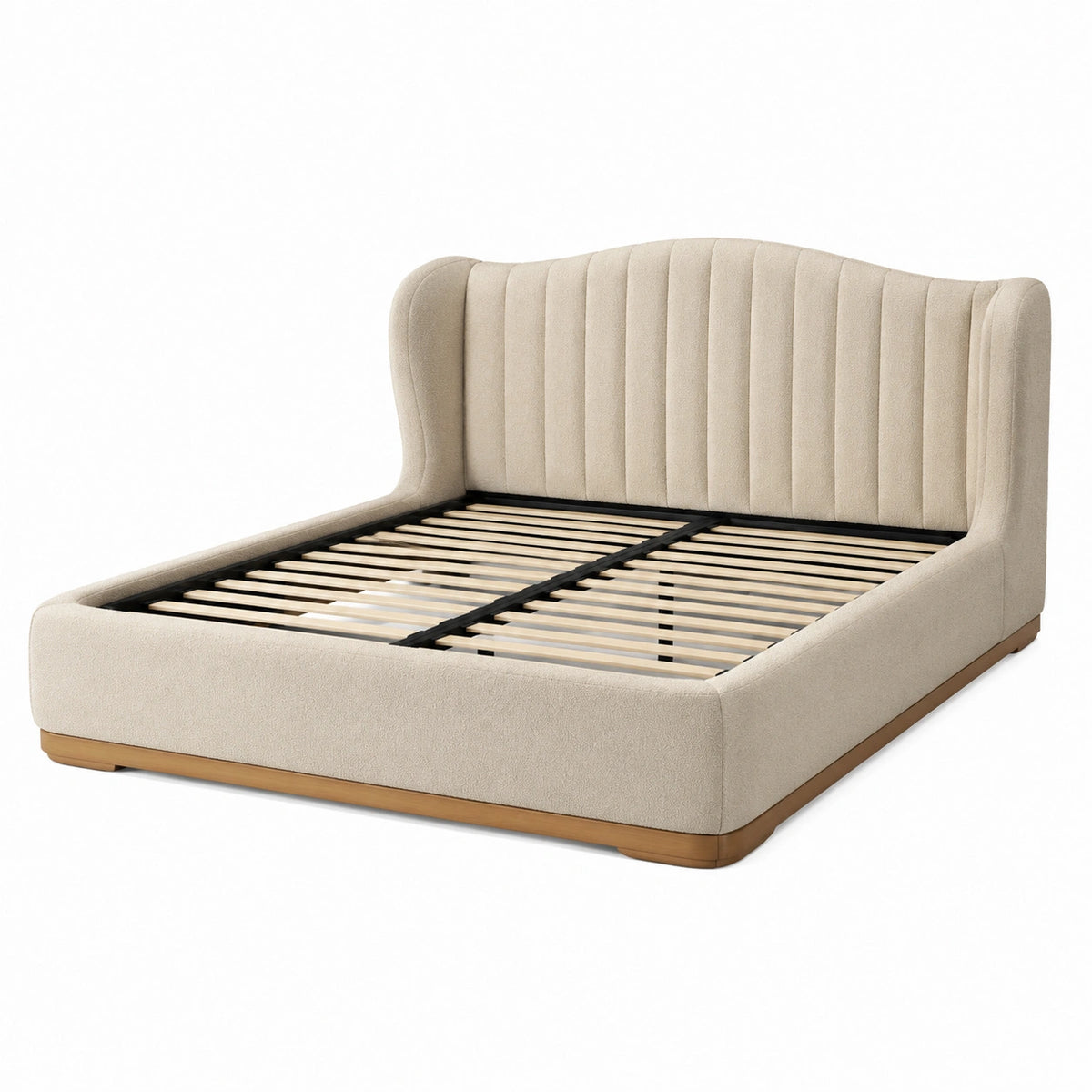 Polsterbett aus Massivholz und Stoff 200x180cm Beige