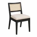 Esszimmerstuhl Holz Rattan Leinen Schwarz/Beige