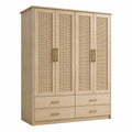 Massivholz Kleiderschrank mit Rattangeflecht 195x160x60cm