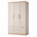 3-türiger Kleiderschrank Holz MDF Beige mit Eichenfurnier