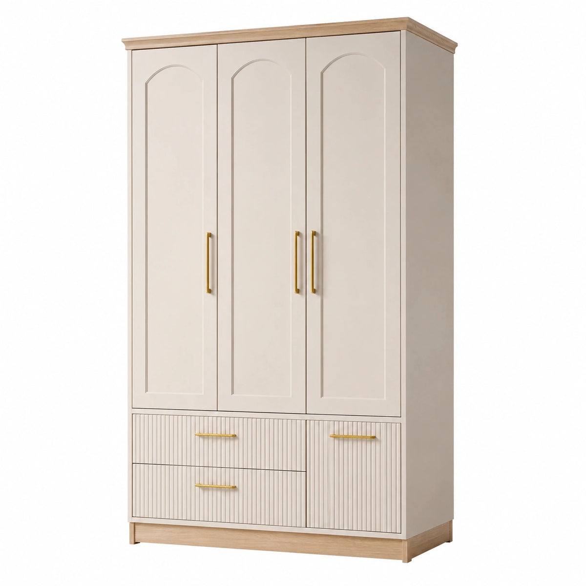 3-türiger Kleiderschrank Holz MDF Beige mit Eichenfurnier