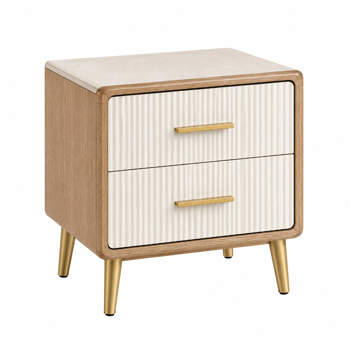 Nachttisch Eichenfurnier MDF 45x35x60 cm Beige Gold