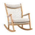 Teakholz Schaukelstuhl mit Baumwollseilgeflecht und Kissen, Beige