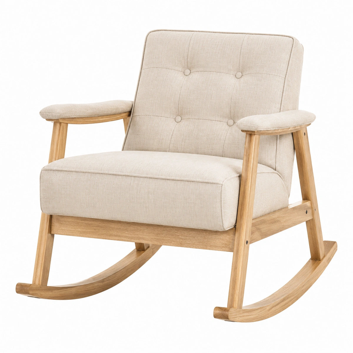 Schaukelstuhl Leinen Eichenholz Beige